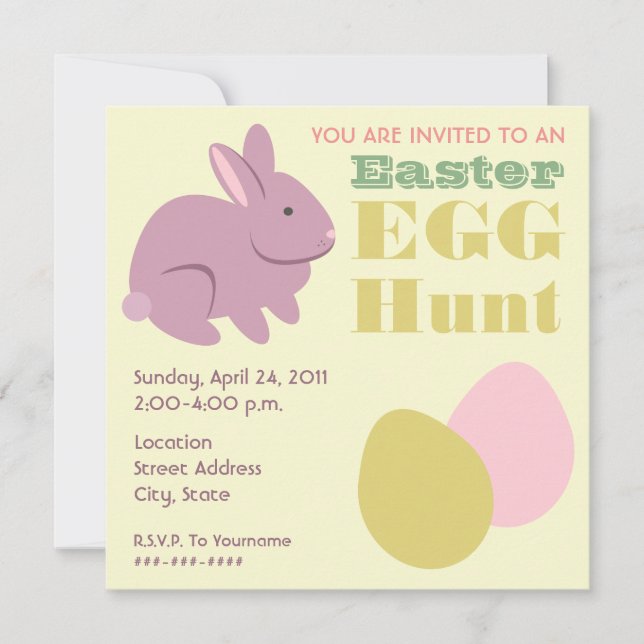 Invitation Chasse aux oeufs de Pâques - Lapin pourpre (Devant)