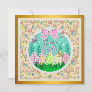Invitation Chasse aux oeufs de Pâques mignonne et papillons c