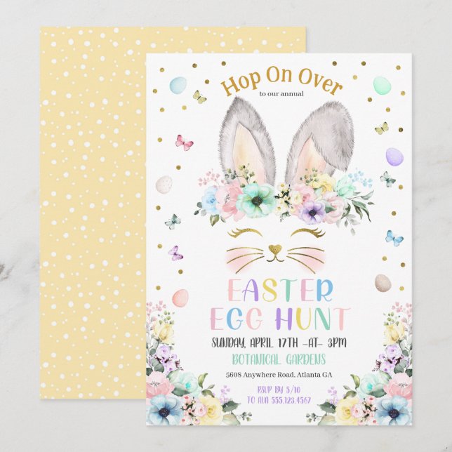Invitation Chasse aux oeufs de Pâques Pastel Bunny Arc-en-cie (Devant / Derrière)