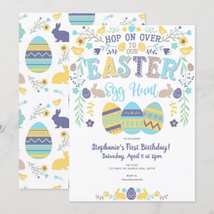 Invitation Chasse aux oeufs de Pâques, printemps, lapin, fête