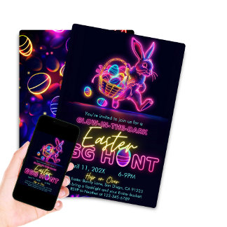 Invitation Chasse aux œufs de Pâques qui brillent dans le noi