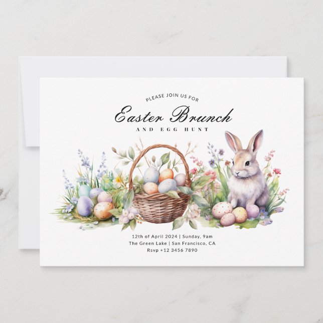 Invitation Chasse aux oeufs et Brunch de Pâques Elegant (Devant)