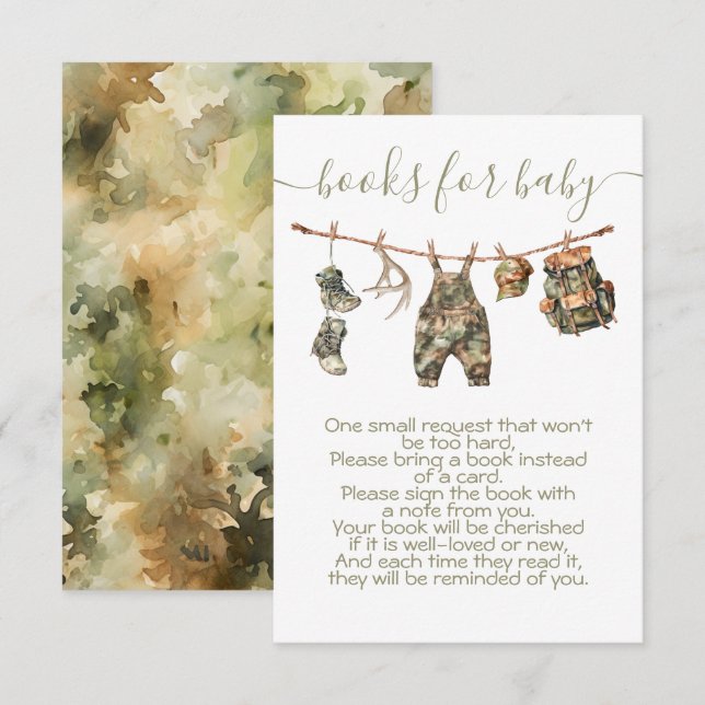 Invitation Chasse Camo Baby showers livres pour bébé (Devant / Derrière)