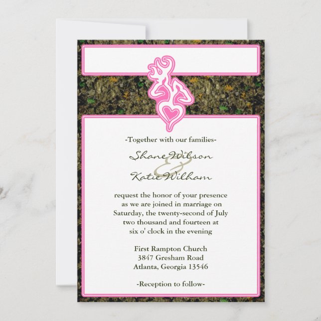 Invitation Chasse Camo rose personnalisé Plan Couleur Invitat (Devant)