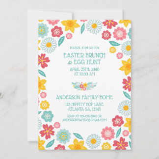 Invitation Chasse de Pâques au brunch avec motif floral color