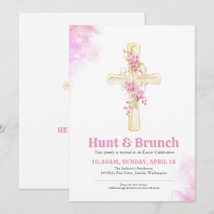 Invitation Chasse de Pâques et brunch floral rose orchidée