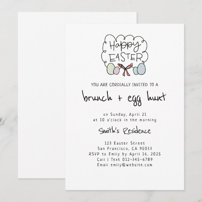 Invitation Chasse heureuse à brunch et à oeufs de Pâques (Devant / Derrière)