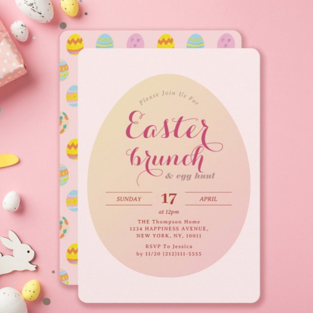 Invitation Chasse simple aux oeufs de Brunch de Pâques rose d (Créateur téléchargé)