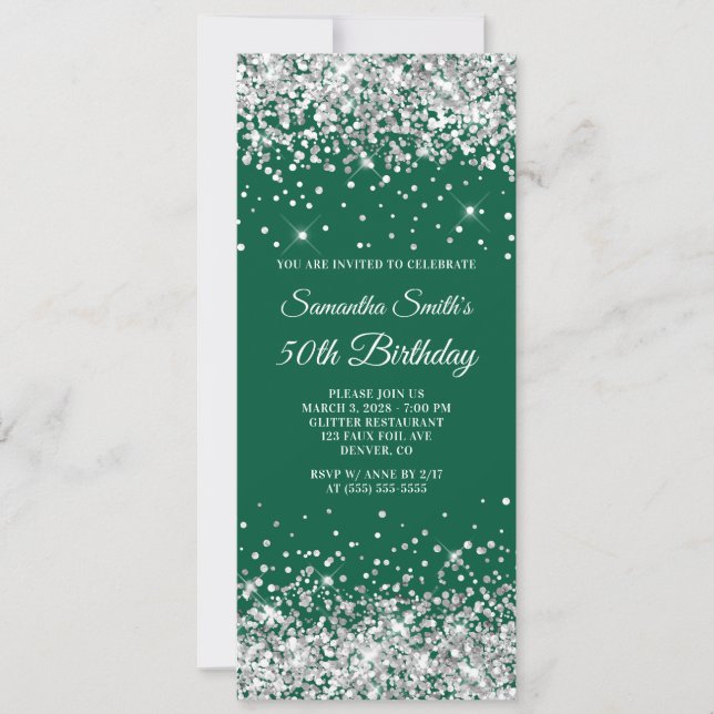 Invitation Chasseur de Parties scintillant d'argent Green 50e (Devant)