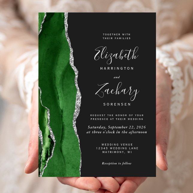 Invitation Chasseur moderne vert Argent Agate Mariage foncé (Créateur téléchargé)