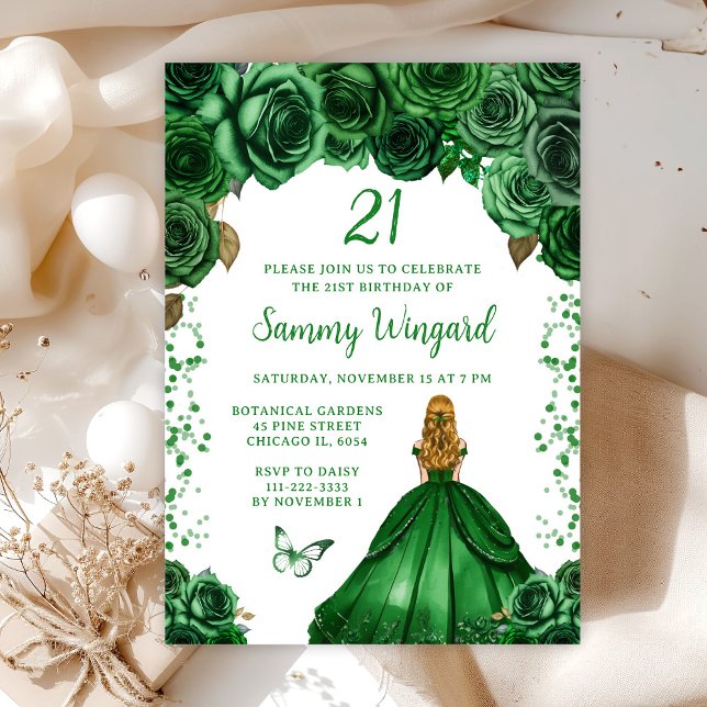 Invitation Chasseurs Green Blonde Cheveux Princesse Anniversa (Créateur téléchargé)