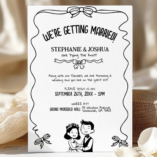 Invitation Châssis Whimsical avec Bride et Groom de dessin (Créateur téléchargé)