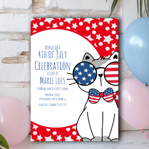 Invitation Chat 4 juillet Étoiles et Points Rouge 