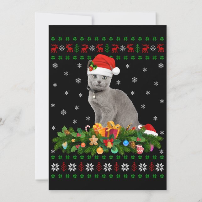 Invitation Chat Animal Amoureux Chapeau De Père Noël Laid Cha (Devant)