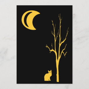 Invitation Chat, arbre et lune Halloween