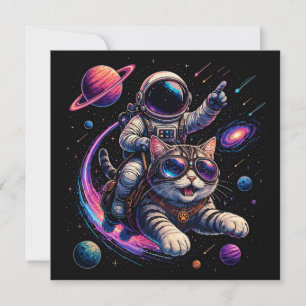 Invitation Chat astronaute chevauchant à travers l'espace