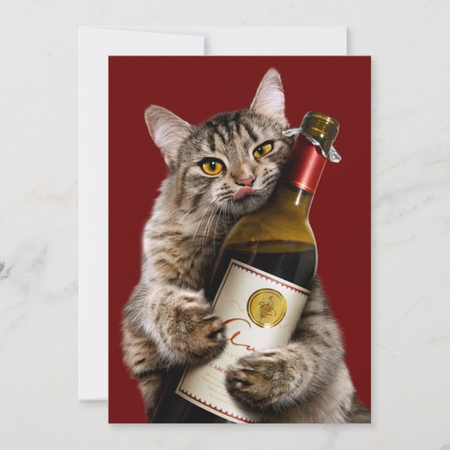 Invitation Chat Avec Bouteille De Vin (Devant)