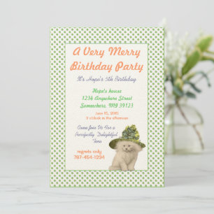 Invitation Chat avec Casquette Vintage vert fête d'anniversai