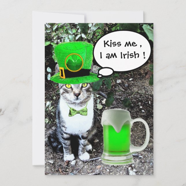 INVITATION CHAT AVEC LA BIÈRE IRLANDAISE VERTE ST PATRICK'S D (Devant)
