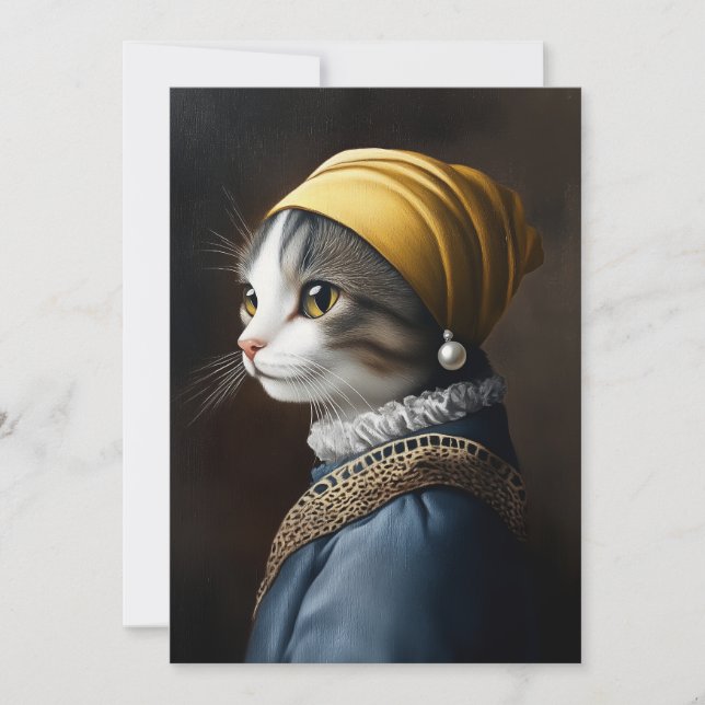 Invitation Chat avec oreille perle (Devant)