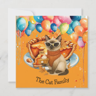 Invitation Chat avec tarte Citrouille pour la fête de Thanksg