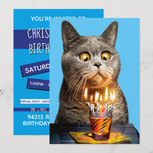 Invitation Chat avec verre d'anniversaire