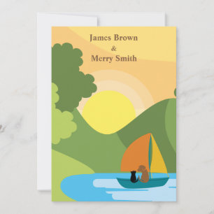 Invitation Chat Chien Bateau Lac Soleil Chaud Amour Mariage