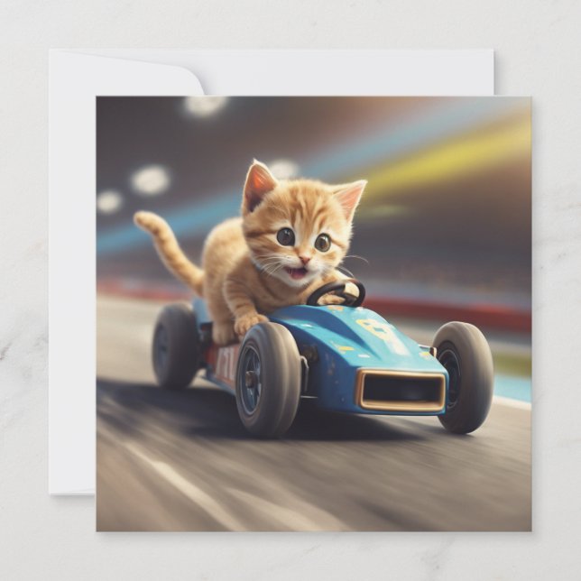Invitation Chat conduisant une voiture de course (Devant)