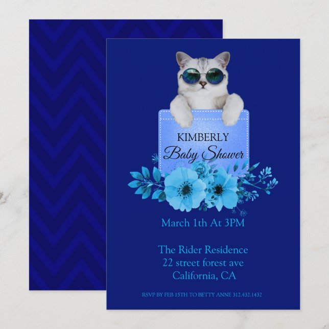 Invitation Chat Cool Sur Le Baby shower De Poche (Devant / Derrière)