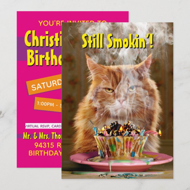 Invitation Chat Crank Crank avec gâteau d'anniversaire fondu (Devant / Derrière)