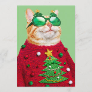 Invitation Chat dans un pull de Noël