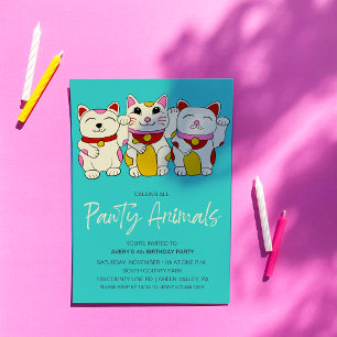 Invitation Chat de bonne chance japonais Maneki Neko agitant