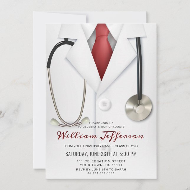Invitation Chat de docteur blanc Ecole moderne de soins infir (Devant)