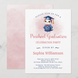Invitation Chat de fin d'études préscolaire pour fille