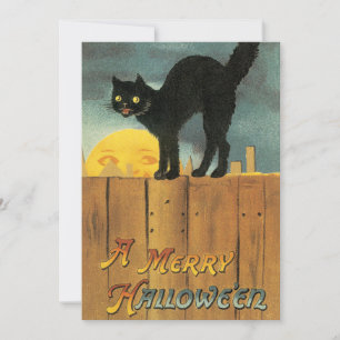 Invitation Chat de Halloween joyeux vintage par Ellen Clapsad