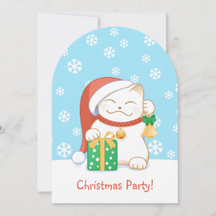 Invitation Chat de Noël blanc dans un Casquette rouge