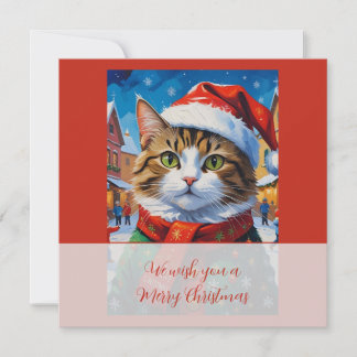 Invitation Chat de Noël festif avec un chapeau de Père Noël