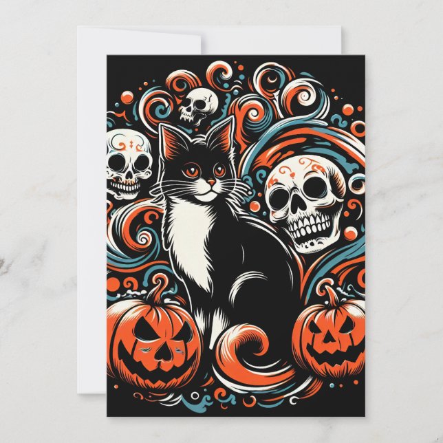 Invitation Chat d'Halloween avec Citrouilles (Devant)
