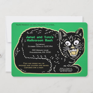 Invitation Chat d'Halloween rétro personnalisable