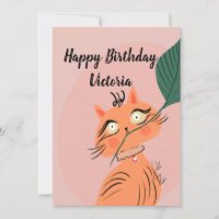 Chat Drôle Feuille de Plante Dessin Animé Annivers