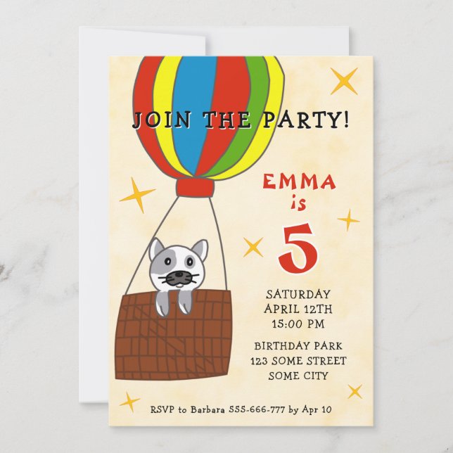 Invitation Chat en Anniversaire de enfant de ballon à air (Devant)