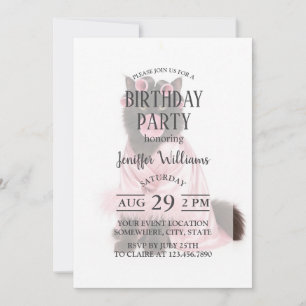 Invitation Chat en robe rose avec bigoudis et bubble gum