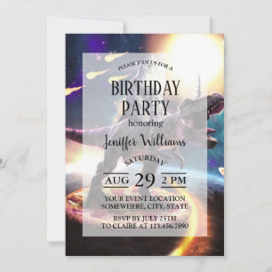 Invitation Chat équitation dinosaure licorne dans l'espace