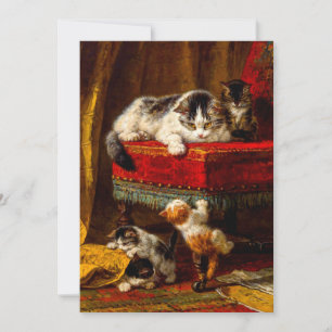 Invitation Chat et chatons jouant avec une chaise