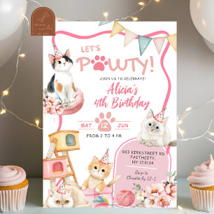 Invitation Chat Fille Rose Pawty N'importe quel âge Anniversa