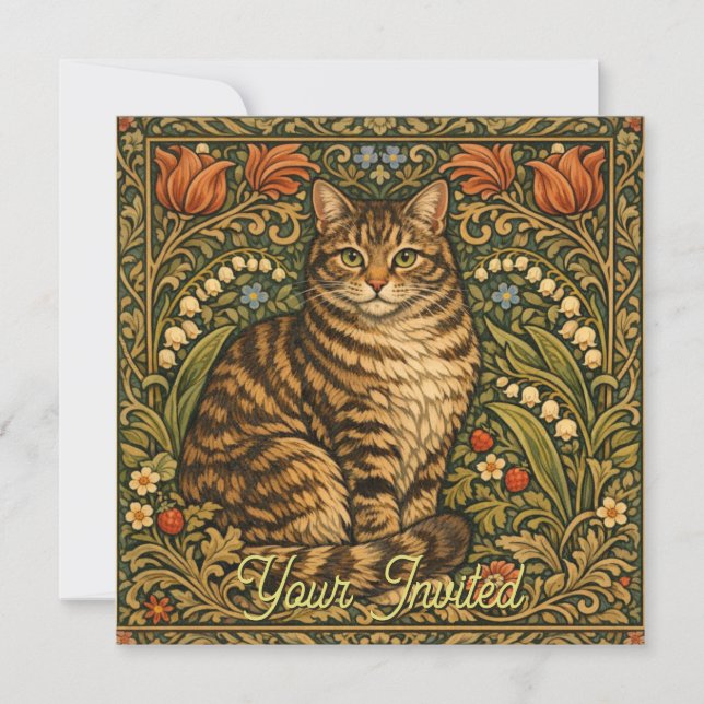 Invitation Chat floral botanique élégant vintage (Devant)