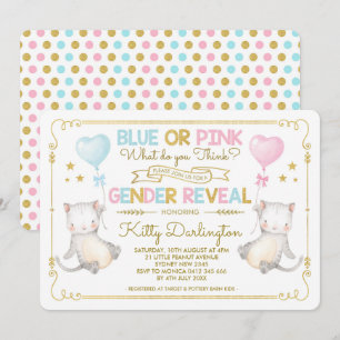 Invitation Chat Genre Reveal Kitten Baby shower Garçon ou fil