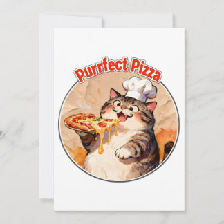 Invitation Chat heureux chef avec pizza