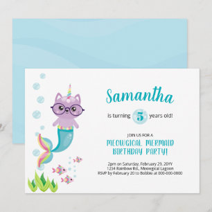 Invitation Chat Mermaid Unicorne sous la mer fête d'anniversa