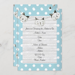 Invitation Chat mignon bébé garçon bleu Polka point Rustique